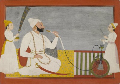 Raja Ajmat Dev of Mankot Smoking a Hookah by Unbekannt Unbekannt